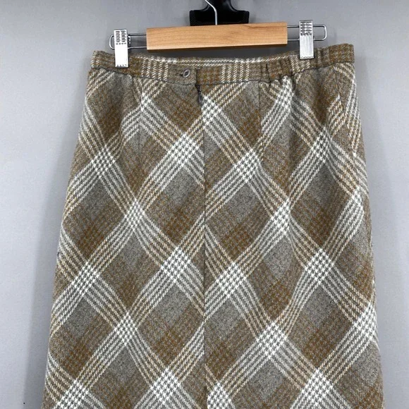Vintage B. Moss Maxi Skirt Womens 4 Y2K 90s Brown Plaid Wool Blend Academia - Picture 7 of 16